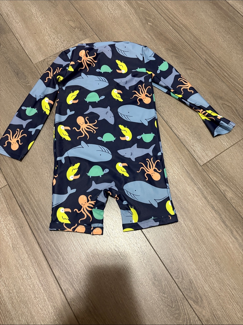 Kids Long-Sleeve One-Piece Swimsuit - Navy Ocean Creatures